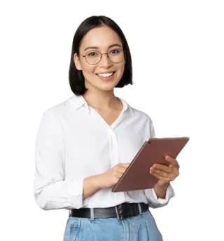 Pendamping bisnis memegang tablet, siap membimbing